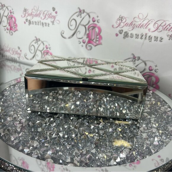 Jewelery box rhinestone bling Elegant Mirrored Jewelry Box with Crystal Accents - Picture 4 of 9